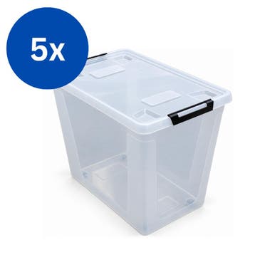 Opbergboxen - 80 Liter - met Deksel en Wieltjes - 5 Stuks, Ophalen of Verzenden, Nieuw