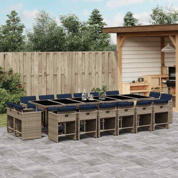 vidaXL 17-delige tuinset met kussens, grijs polyrotan, Verzenden, Nieuw, 6 zitplaatsen, Tuinset