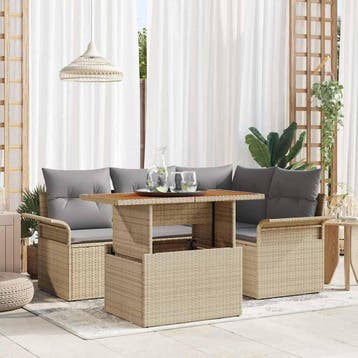 vidaXL Tuin Sofa Set 5 st beige en lichtgrijs, Verzenden, Nieuw, Rotan, 5 zitplaatsen