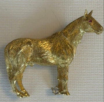 Broche - 18 karaat Geel goud Diamant (Natuurlijk) - Robijn