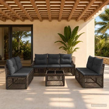 vidaXL Tuinbankenset 8 st Grijs poly rattan, Verzenden, Nieuw, 8 zitplaatsen
