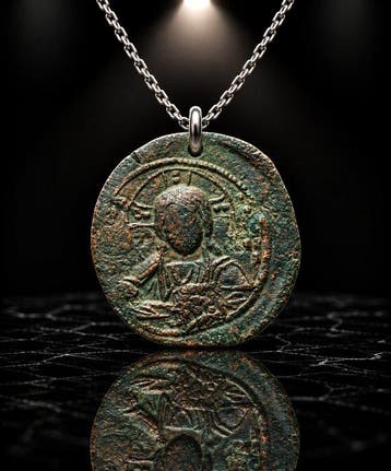 Byzantijns Brons Het Heilige Medaillon Devotionele