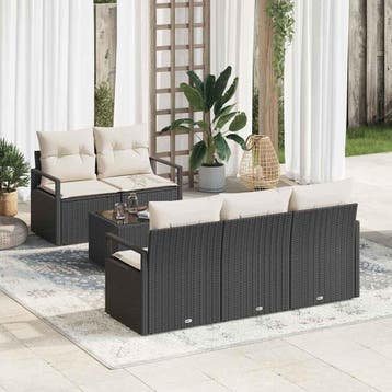 vidaXL Bankstel 6 st 5-Aantal zitplaatsen Zwart en Crème, Tuin en Terras, Verzenden, Nieuw, 6 zitplaatsen