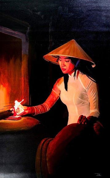 TA Duy Tung (1961) - Douceur nocturne 130 80 cm  Vendu, Antiek en Kunst