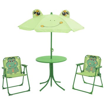 vidaXL 3-delige Bistroset voor kinderen met parasol groen, Verzenden, Nieuw, Textileen, 3 zitplaatsen