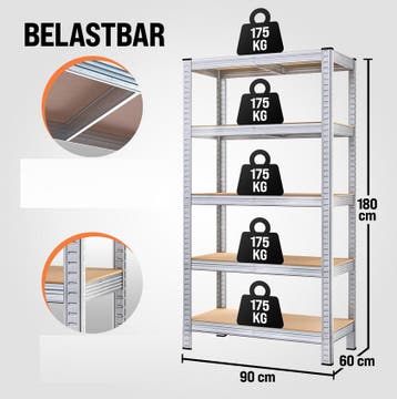 Boutloos Opbergrek Stellingkast 180x90x60cm max 875kg, Verzenden