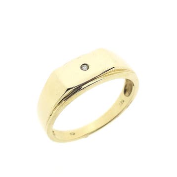 Gouden zegelring met diamant; 0,01 ct., Gebruikt, 19 tot 20, Heer, Ophalen of Verzenden