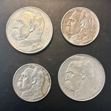 Polen. Set of 4 coins: 5 & 10 Zlotych 1936/1937 incl. Józef