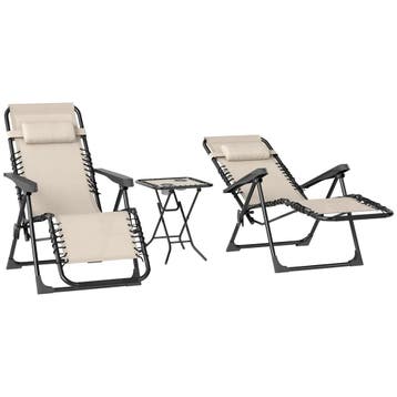 Tuinligstoel Set 3-delig. Opvouwbare Zonneligstoel Met Theet, Verzenden, Nieuw