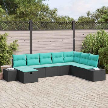 vidaXL Tuin Sofa Set 8 st Zwart poly rattan, Verzenden, Nieuw, Rotan, 8 zitplaatsen
