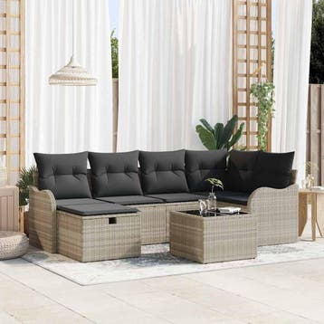 vidaXL Tuin Sofa Set 7 st Poly riet, Verzenden, Nieuw, Rotan, 7 zitplaatsen