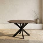 Ronde eettafel Madison Bruin Poot Zwart Mangohout 130 cm, Ophalen of Verzenden, Nieuw