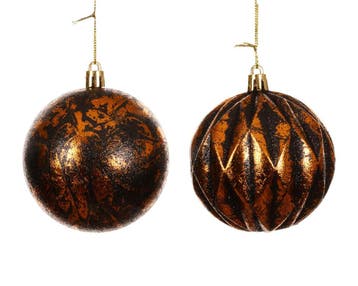 Luxe Kerstballen 8 cm Zwart en Koper onbreekbaar set 2 stuks, Ophalen of Verzenden, Nieuw