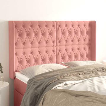 vidaXL Hoofdbord met randen 147x16x118/128 cm fluweel roze, Verzenden, Nieuw, Stof
