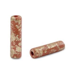 5x DQ Grieks keramiek kralen gold spot tube Brick red ca...., Ophalen of Verzenden, Nieuw, Kraal