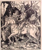 Parodie van de Ridder, Dood en Duivel op spotprent (Lithos), Verzenden