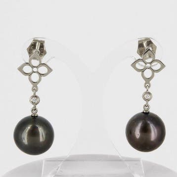Oorbellen - 18 karaat Witgoud Diamant (Natuurlijk) - Parel, Sieraden, Tassen en Uiterlijk, Oorbellen, Nieuw