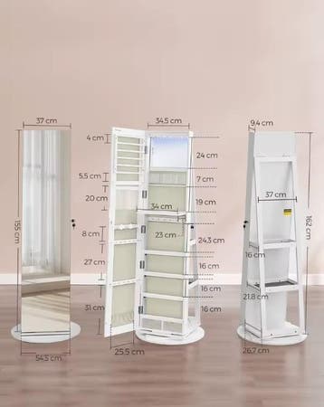 Draaibare Sieradenkast met LED, Spiegel en Opbergplanken, Verzenden, Nieuw