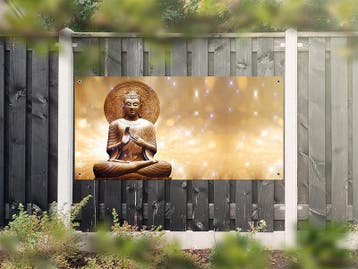 NR 1220: Tuinposter Boeddha goud 90x180cm, Nieuw