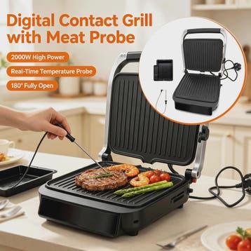 SLG5029 Elektrische Contact Grill 2000W - Digitaal, met Vlee, Verzenden, Nieuw