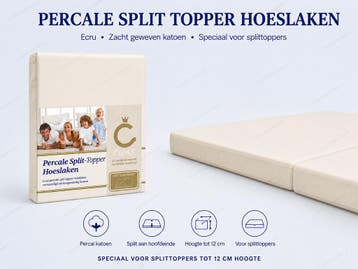 CEVILIT Perkal Hoeslaken speciaal voor topper met split -, Eenpersoons, Verzenden, Nieuw, Wit