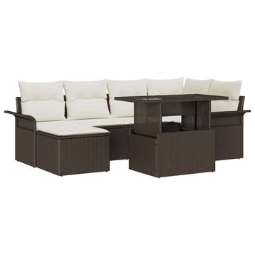 vidaXL Tuin Sofa Set met kussen met opslag 7 pcs Bruin Poly, Verzenden, Nieuw, Rotan, 7 zitplaatsen