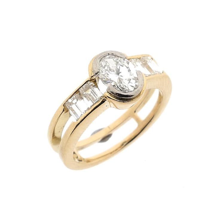 Exclusief gouden ring met diamant; 1,60 ct., Sieraden, Tassen en Uiterlijk, Ringen, Dame, Met edelsteen, Goud, 17 tot 18, Gebruikt