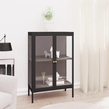 vidaXL Dressoir 75x35x105 cm staal en glas zwart, Verzenden, Nieuw, 50 tot 100 cm, Metaal