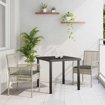 vidaXL Tuin eettafelset met kussen 3 pcs Lichtgrijs poly, Verzenden, Nieuw, Rotan, 3 zitplaatsen