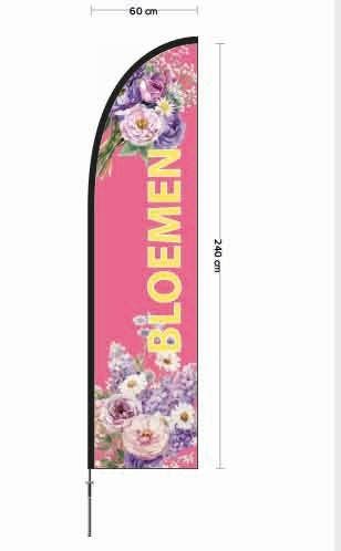 Beachvlag Bloemen ontwerp 2 roze doek 60x240cm, hoogte, Nieuw