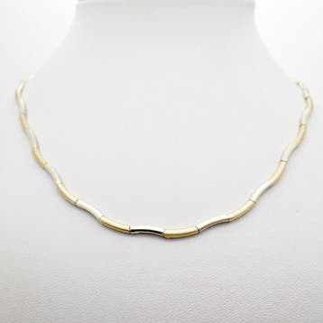 Bicolor gouden staafjes collier (Ketting), Ophalen of Verzenden, Gebruikt, Overige kleuren, Goud