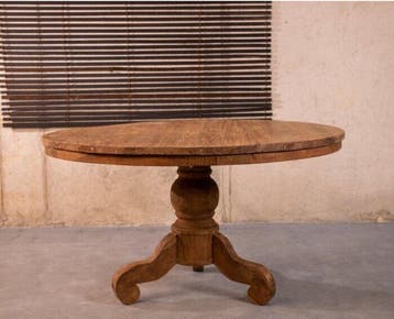 Ronde Teak Eettafel Dingklik met Bolpoot - 120 cm, Huis en Inrichting, Tafels | Eettafels, Ophalen of Verzenden, Nieuw