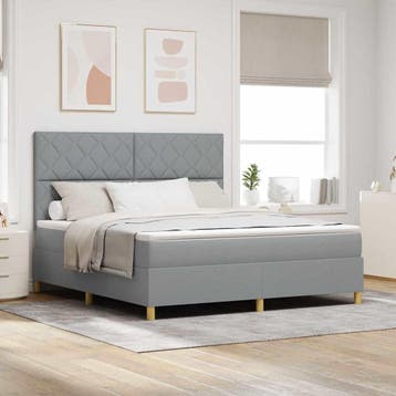 vidaXL LED Box Spring Bed met hoofdeinde Lichtgrijs 180 x, Verzenden, Nieuw, Tweepersoons, Stof