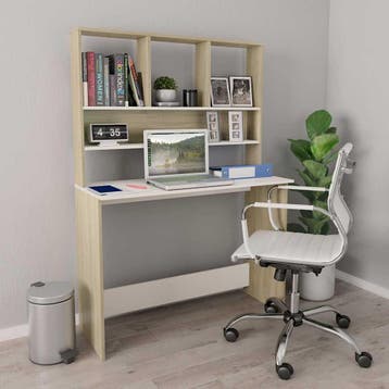 vidaXL Bureau met schappen 110x45x157cm bewerkt hout wit en, Huis en Inrichting, Bureaus, Verzenden, Nieuw