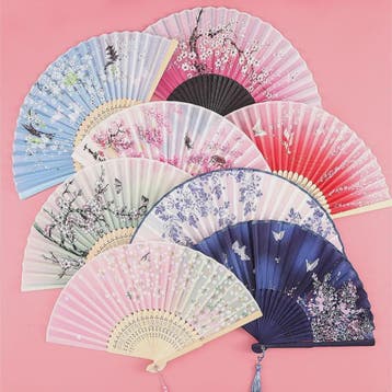 Vintage Zijden Vouwbare Handwaaier - Chinees/Japans Bamboe,, Verzenden, Nieuw