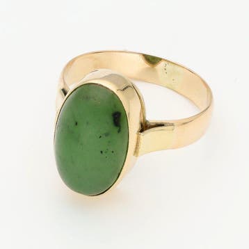 Ring - 14 karaat Geel goud - Nefriet, Sieraden, Tassen en Uiterlijk, Ringen, Nieuw