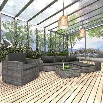 vidaXL 8-delige Loungeset met kussens poly rattan grijs, Verzenden, Nieuw, 8 zitplaatsen, Loungeset