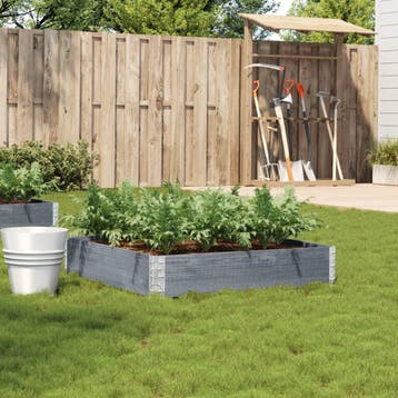 vidaXL Plantenbak 100x100 cm massief grenenhout grijs, Tuin en Terras, Bloembakken en Plantenbakken, Verzenden, Nieuw, Hout