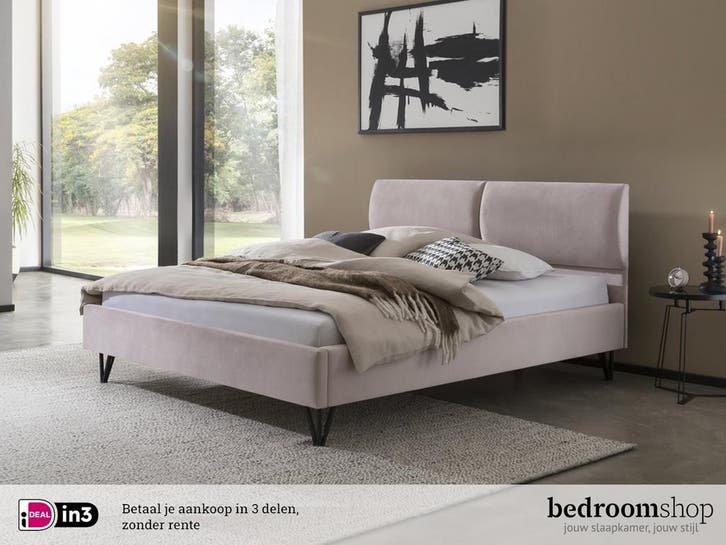 Boxspring-look bed Milano - 180x200 - bed stof - Zacht roze, Huis en Inrichting, Slaapkamer | Bedden, 180 cm, 200 cm, Overige kleuren