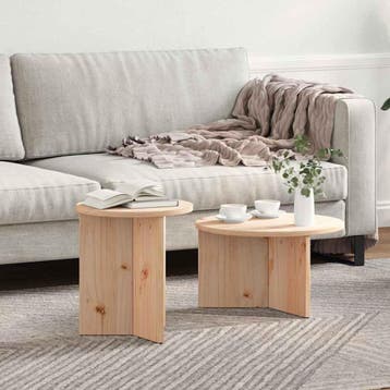vidaXL Salontafel 2 st Naturel 49 x 49 x 28 cm Massief, Huis en Inrichting, Tafels | Salontafels, Minder dan 50 cm, Verzenden