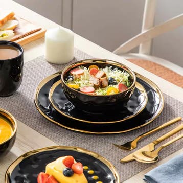 Zwart Serviesset met Gouden Rand – 16/32-delig Luxe Servies, Huis en Inrichting, Keuken | Servies, Verzenden, Keramiek, Nieuw