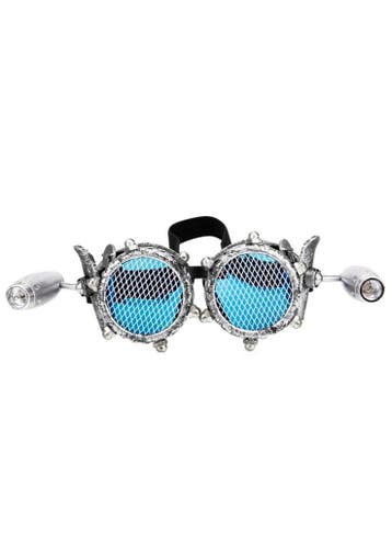 Goggles Steampunk Bril Gaas Studs Led Lampjes Oud Zilver Mon, Ophalen of Verzenden, Nieuw, Overige maten, Carnaval