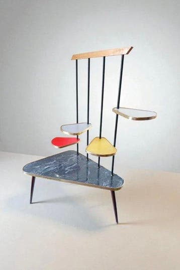 Plantentafel - Teak, Messing - Een vintage plantenhouder van
