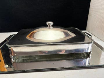 Serveerschaal (3) - Verzilverd, Pyrex . verzilverd op de