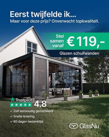 Glazen Schuifwanden voor Terrasoverkapping | Vanaf €119,-, Doe-het-zelf en Verbouw, Verzenden, Overige typen, Nieuw, 160 cm of meer