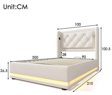 Gestoffeerd bed 90x200 met opbergruimte en USB-C, Huis en Inrichting, Slaapkamer | Bedden, Verzenden, Nieuw