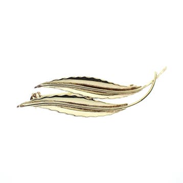 Gouden broche van twee veren, Ophalen of Verzenden, Gebruikt, Overige kleuren, Goud