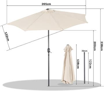 2dekans | Angel Living Balkonparasol - Halfrond - 265 x 130, Ophalen of Verzenden, Zo goed als nieuw