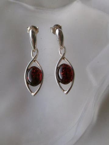 Zilver, Amber - Oorbellen - Art Deco-stijl