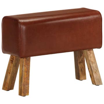 vidaXL Bankje turnbok 58 cm echt leer en massief mangohout, Huis en Inrichting, Verzenden, Nieuw
